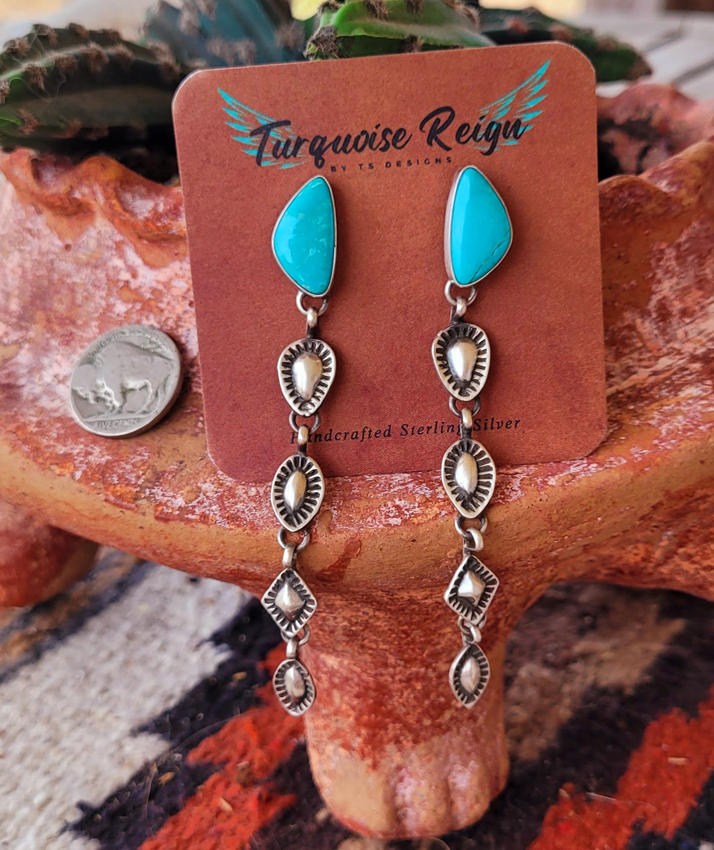Kingman Studs with Stamped Sterling Drops