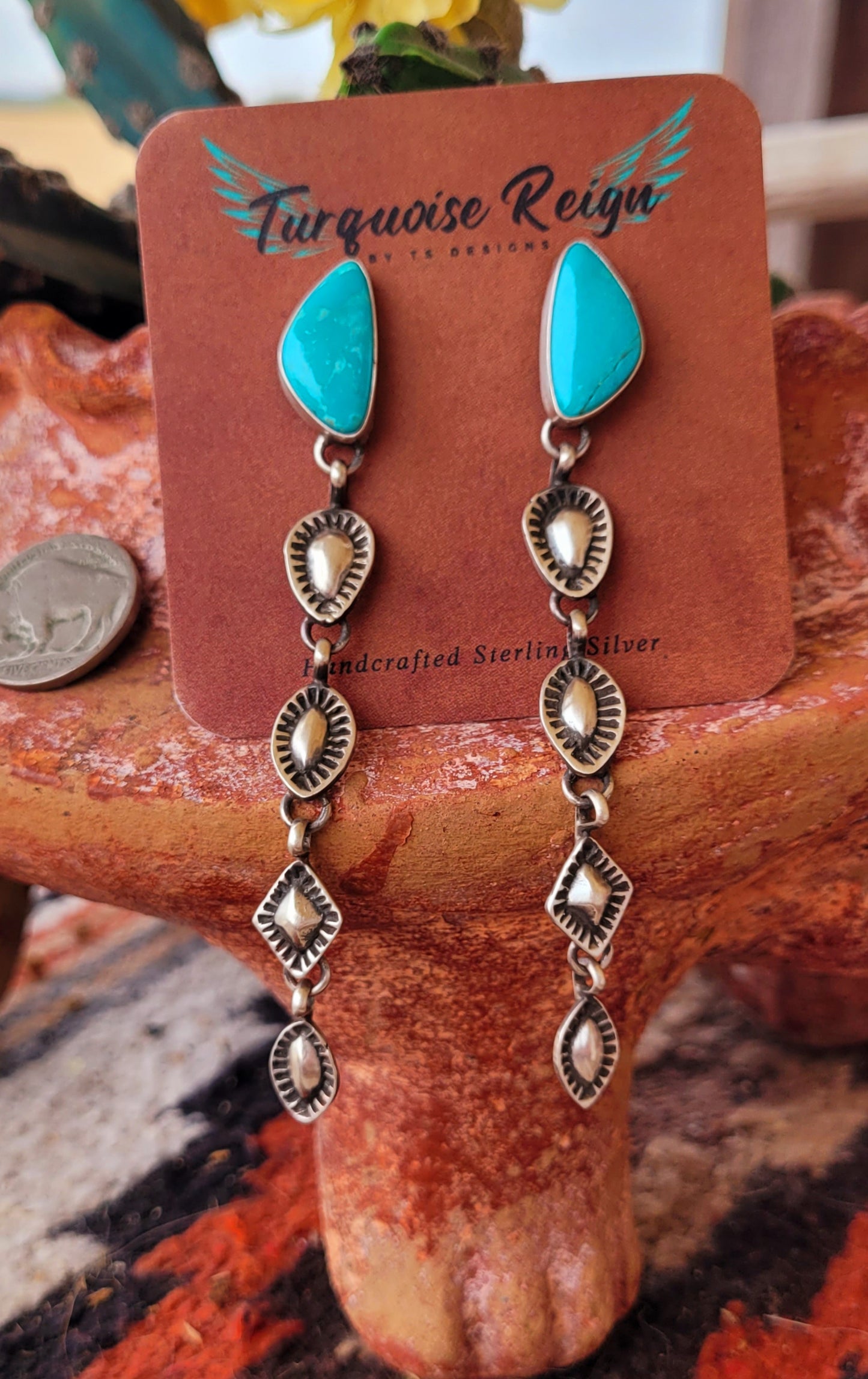Kingman Studs with Stamped Sterling Drops