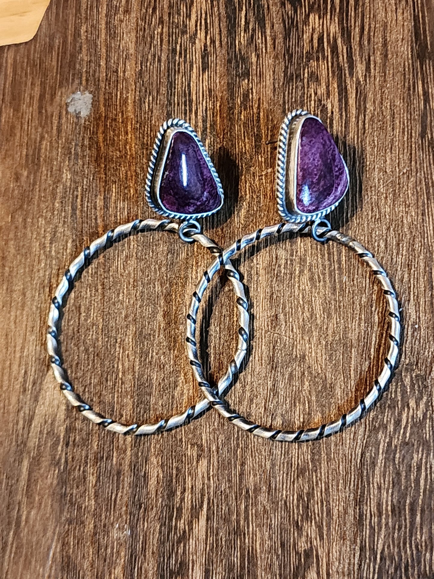 Purple Spiny Studs with Spiral Hoops