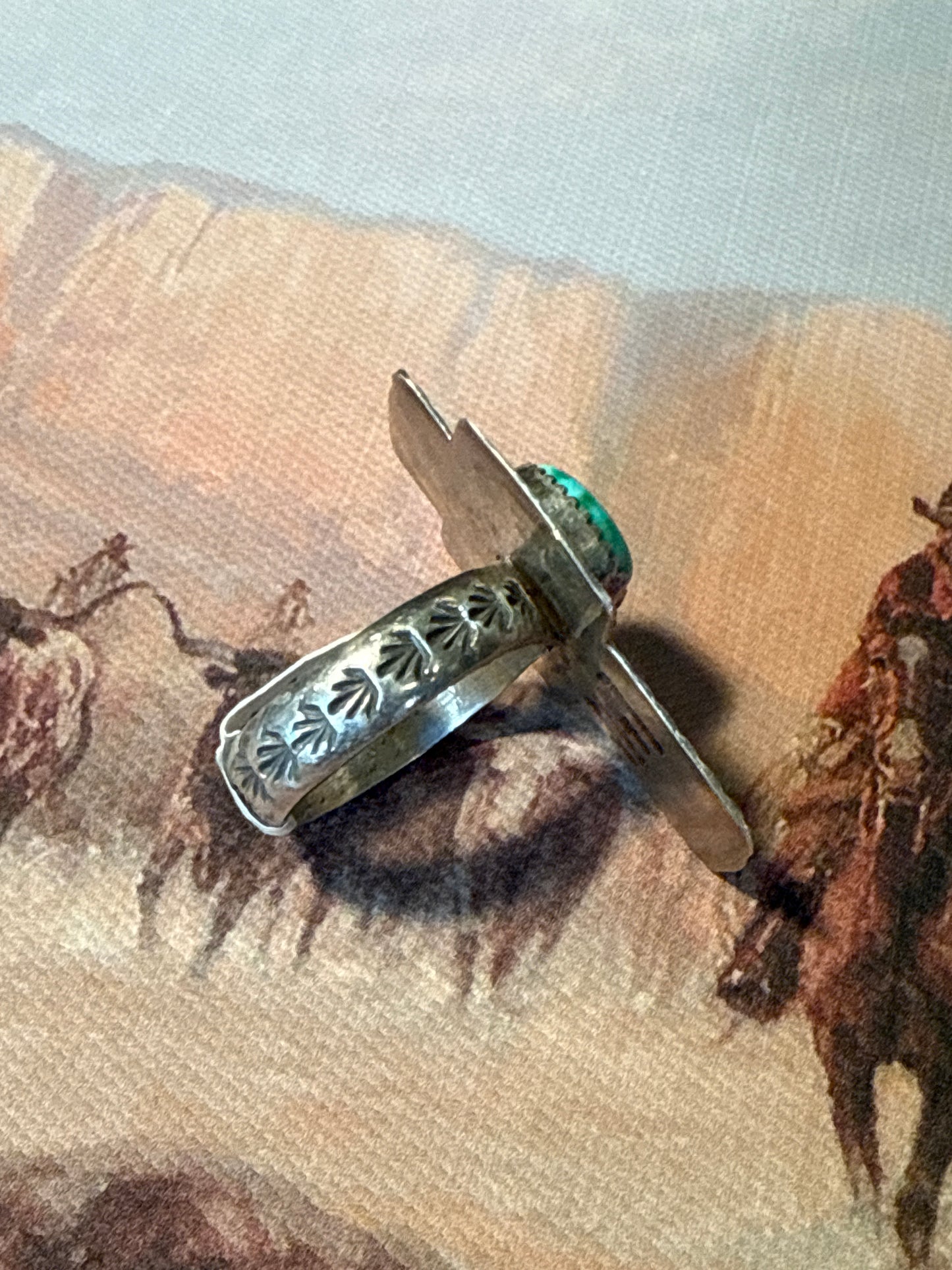 Hand-stamped Turquoise Cross Ring