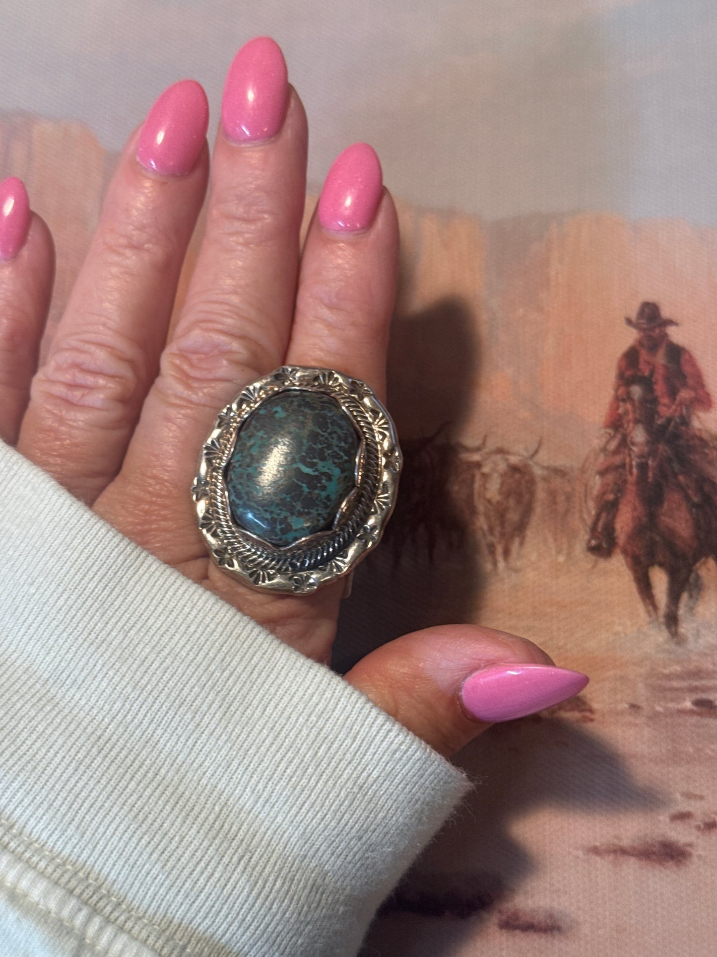Stamped Turquoise Ring