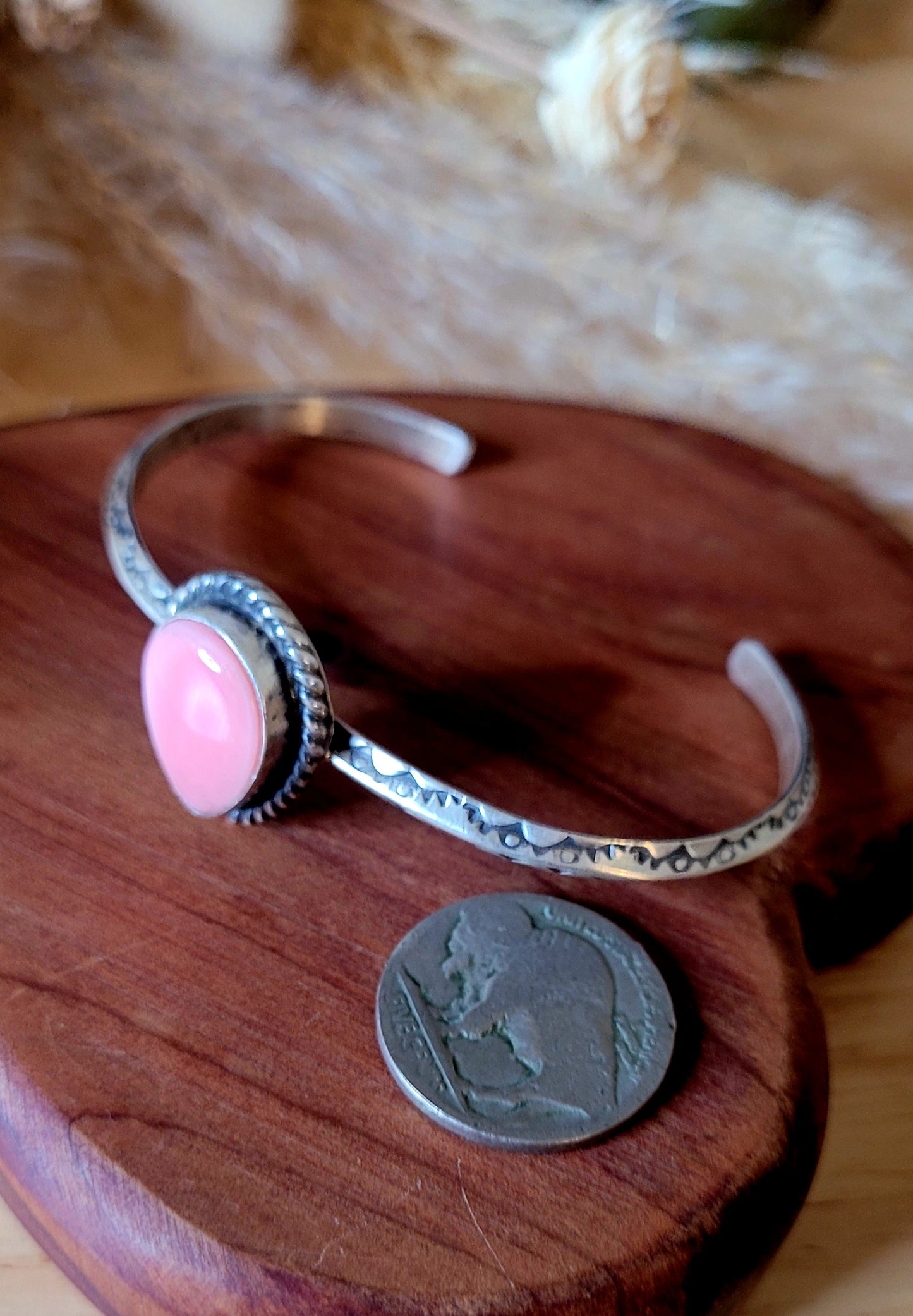Sterling & Pink Conch Cuff