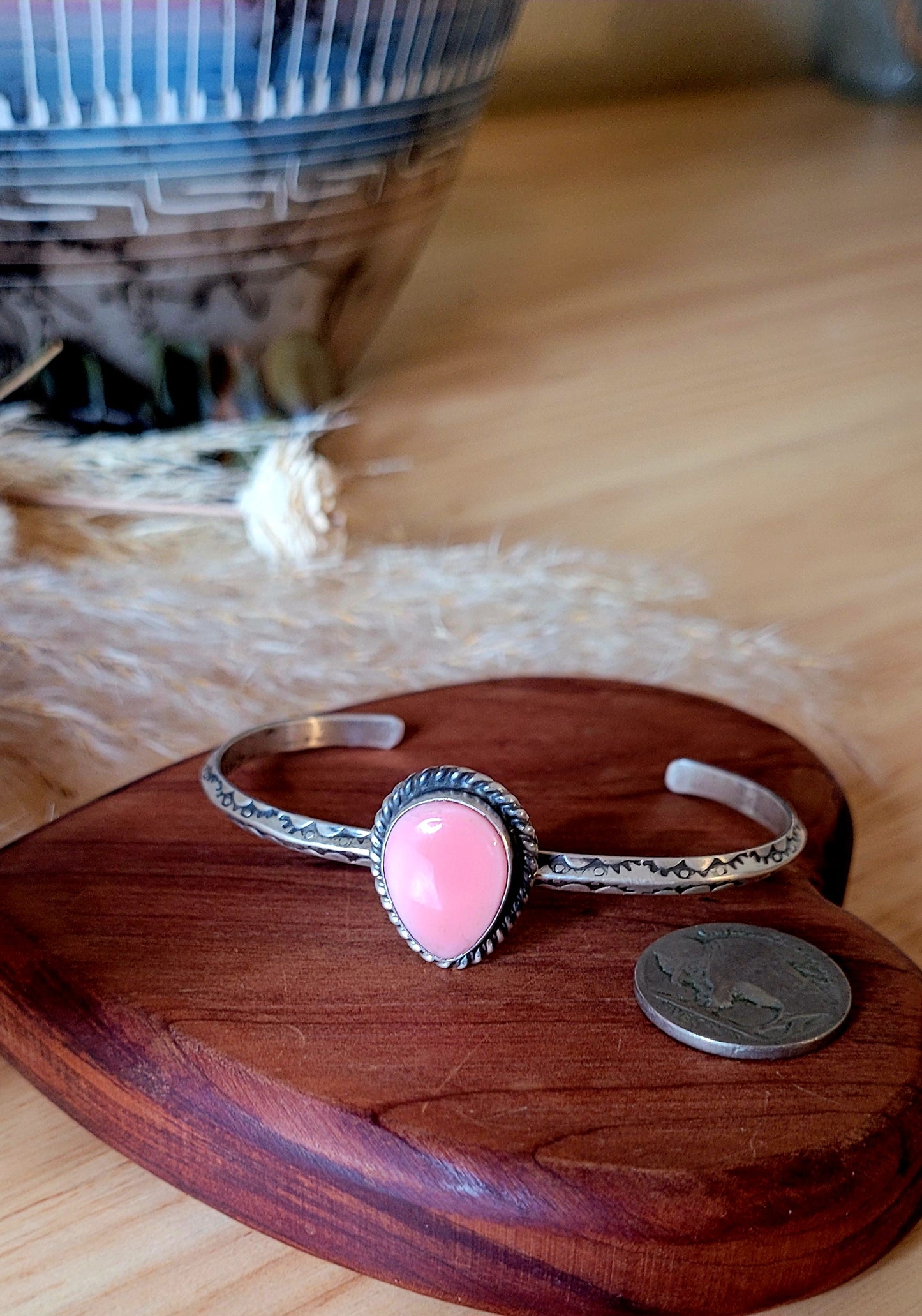 Sterling & Pink Conch Cuff
