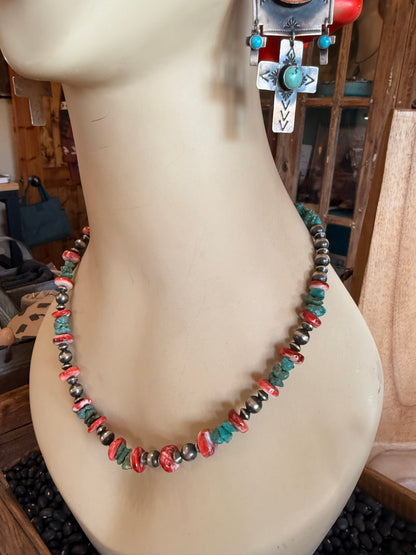 Chimney Butte Red Spiny & Turquoise Beaded Necklace