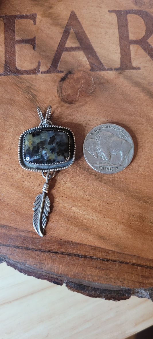 Cheeta Agate with Feather Pendant