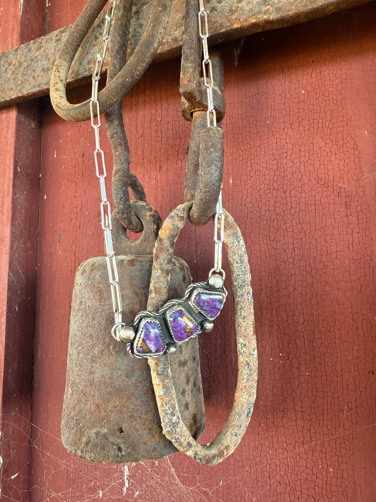 Purple Mojave 3 Stone Bar Necklace