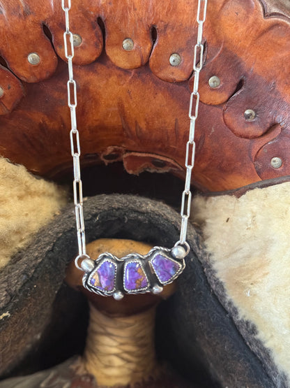 Purple Mojave 3 Stone Bar Necklace