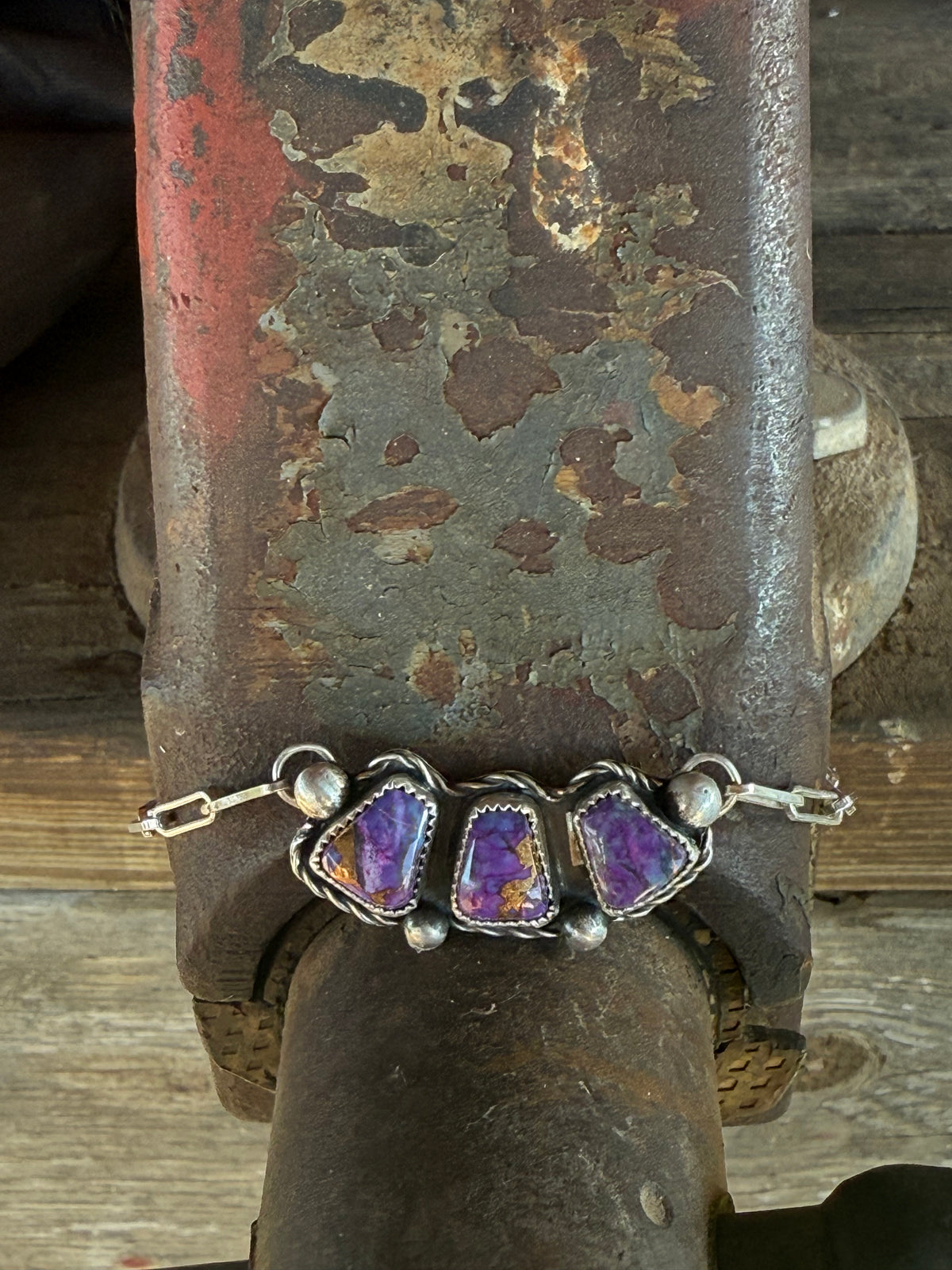 Purple Mojave 3 Stone Bar Necklace