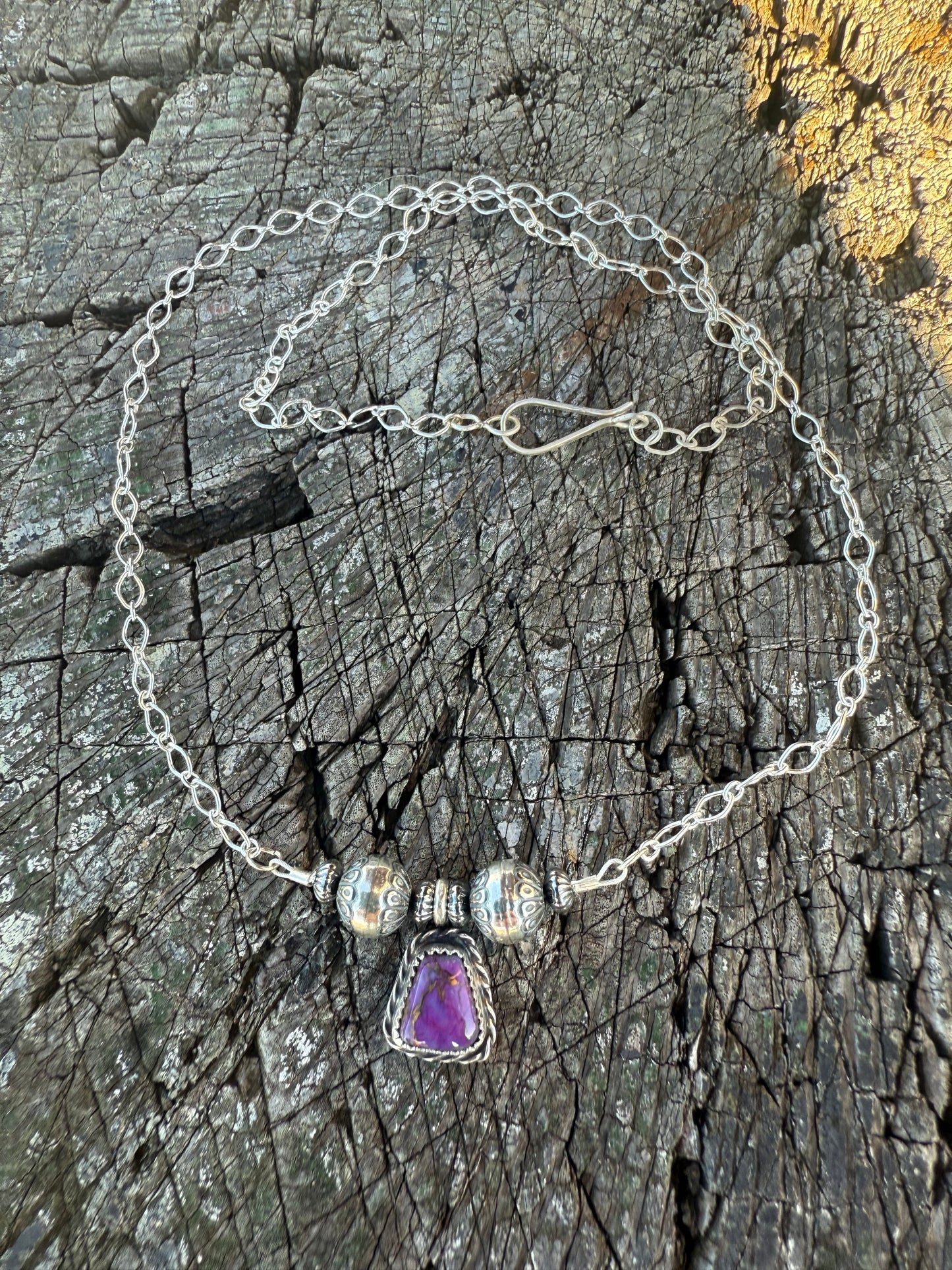Purple Mojave & Sterling Bead Necklace