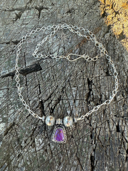 Purple Mojave & Sterling Bead Necklace