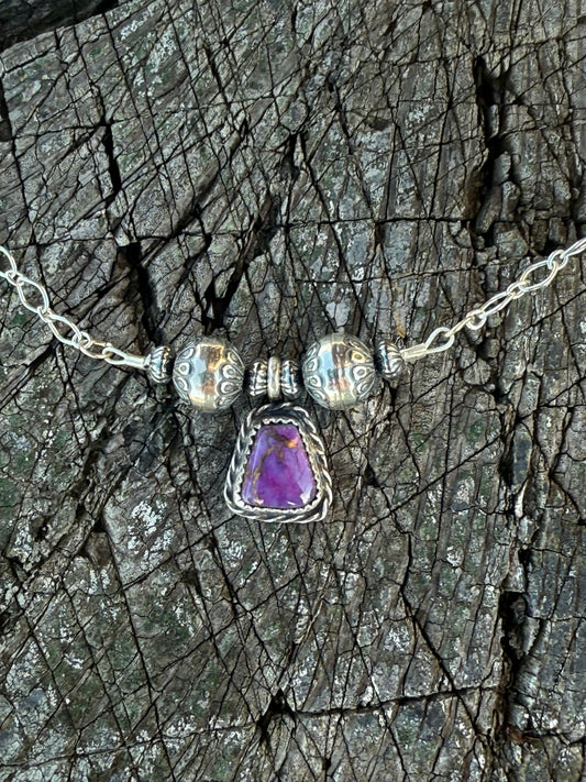 Purple Mojave & Sterling Bead Necklace