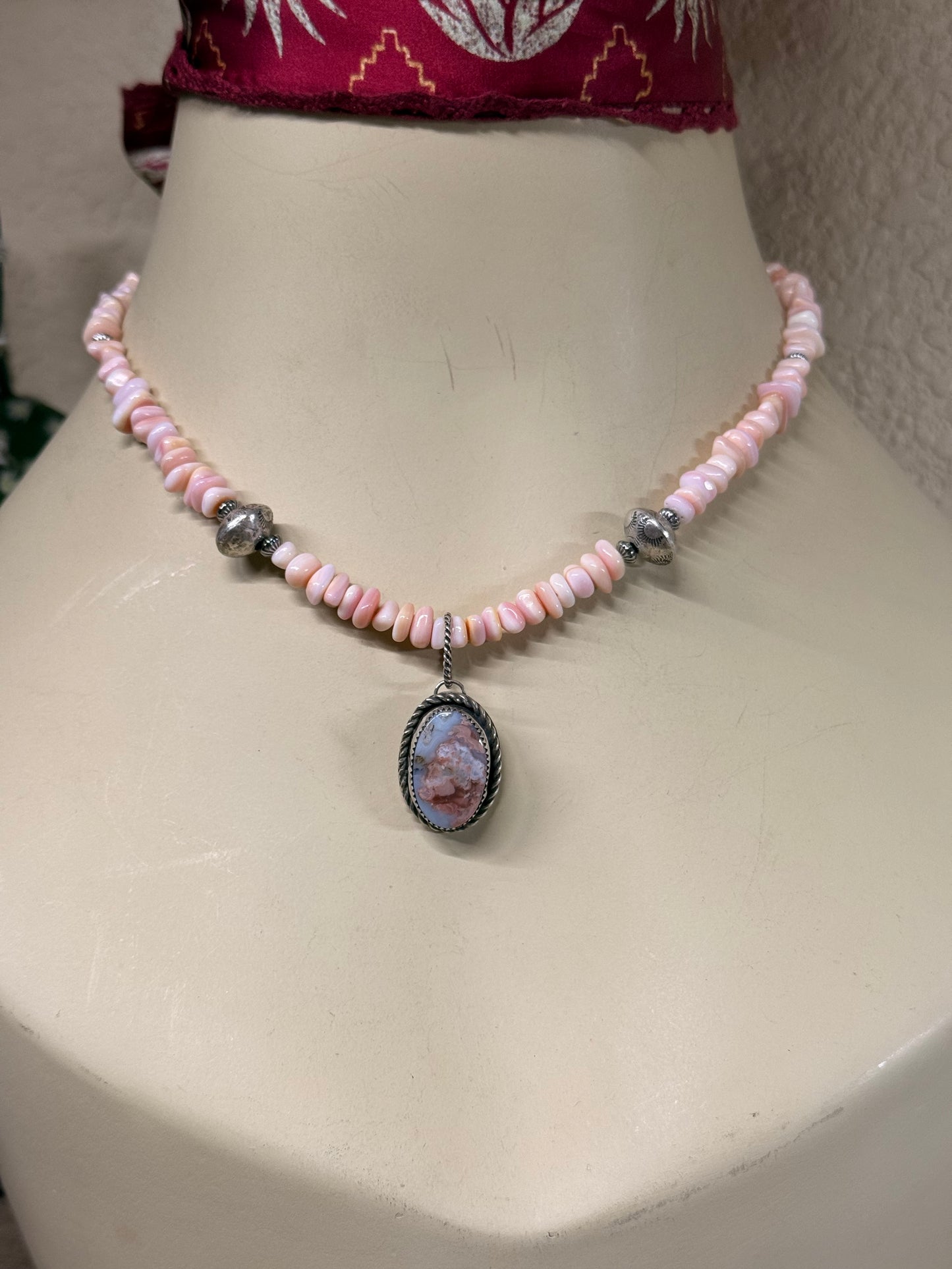 Pink Conch & Cotton Candy Agate Beaded Necklace