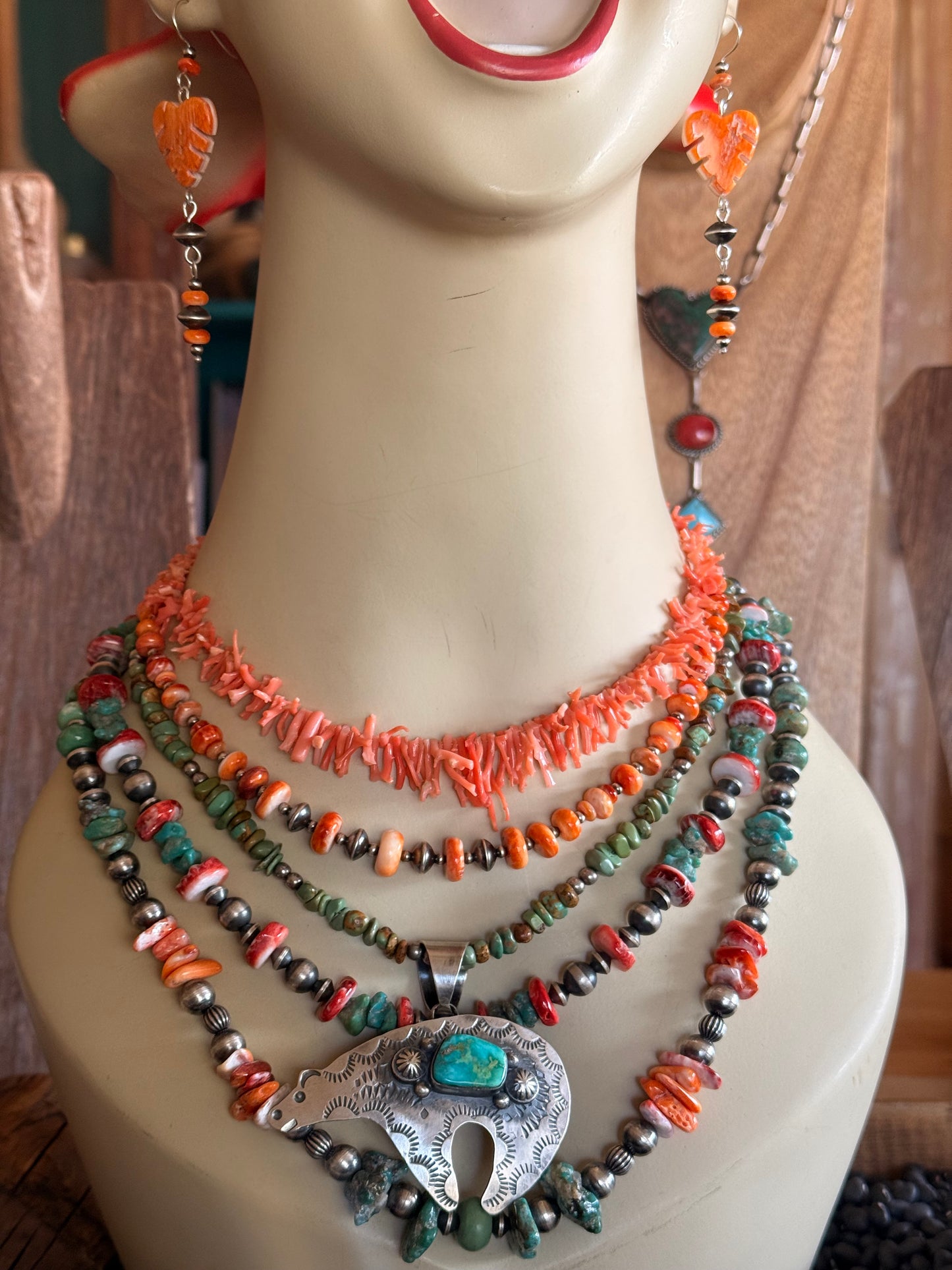 Chimney Butte Red Spiny & Turquoise Beaded Necklace