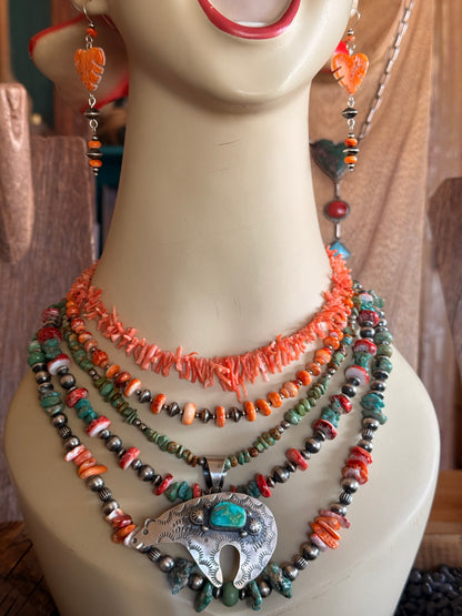 Chimney Butte Red Spiny & Turquoise Beaded Necklace