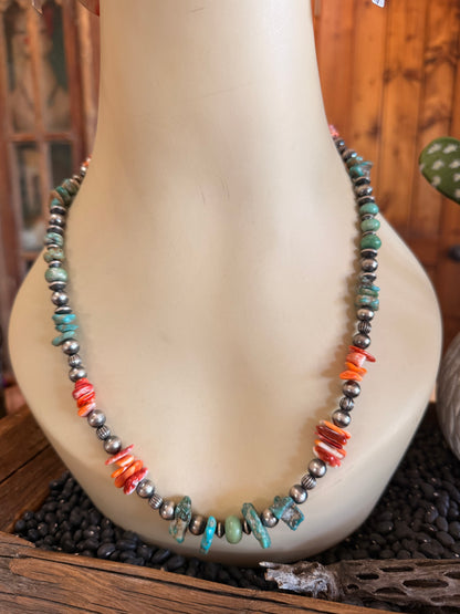 Chimney Butte Navajo Pear, Turquoise & Spiny Oyster Necklace