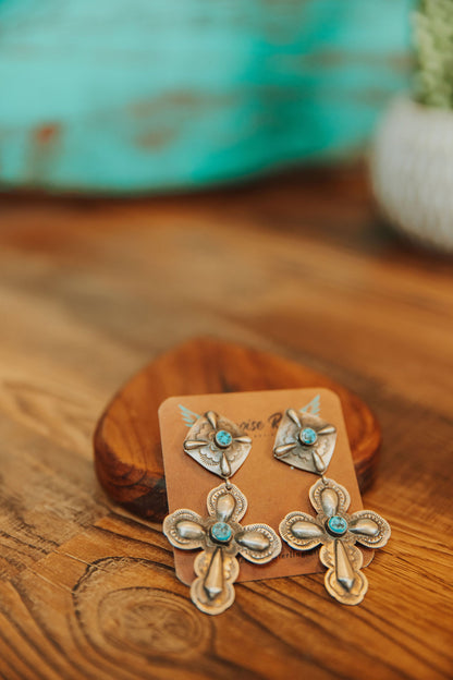 Turquoise & Sterling Silver Cross Earrings